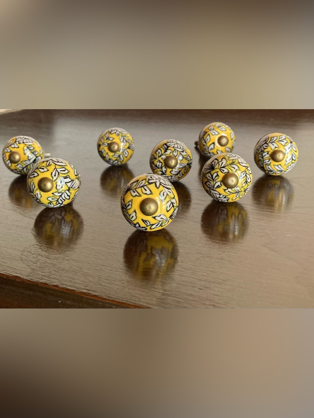 Decorative Ceramic Knobs in Yellow, White & Black Floral Pattern Set of 8 (NWOT) - Picture 5 of 10